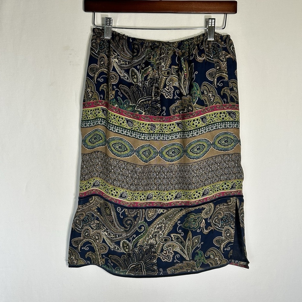 Vintage Valerie Stevens 100% Silk Paisley Size Skirt Petite Small Boho Tie Slit